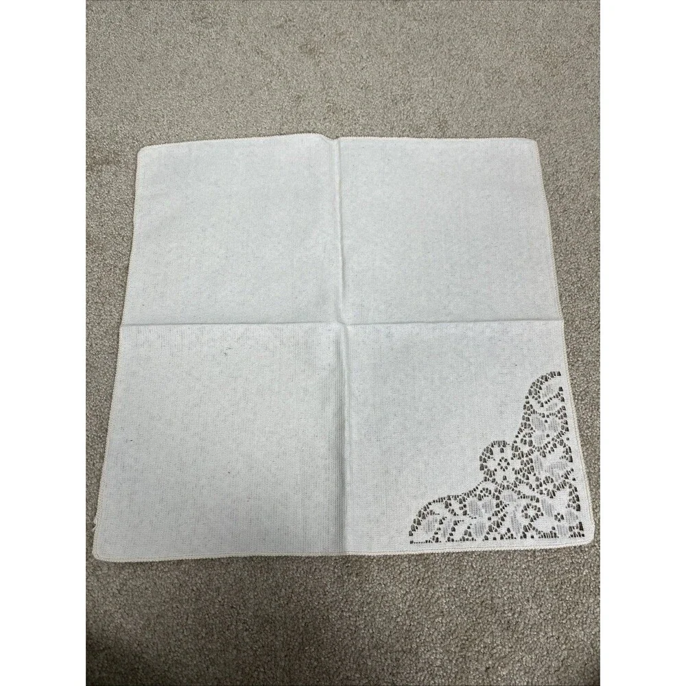 7 VTG Ivory Damask‎ Napkins 16x16” Elegant Woven Floral Border Linen Table Linen